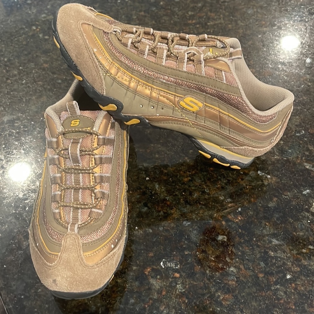 Skechers suede bronze slip on sneakers shoes 8.5